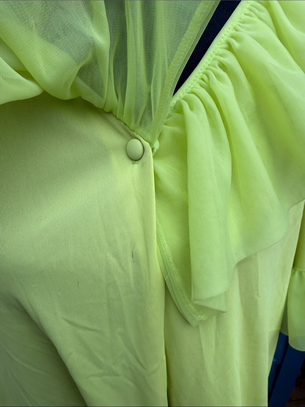 Vintage Le Voy’s Bright Lime Ruffle-Trim Women's robe one button L - Picture 3 of 10
